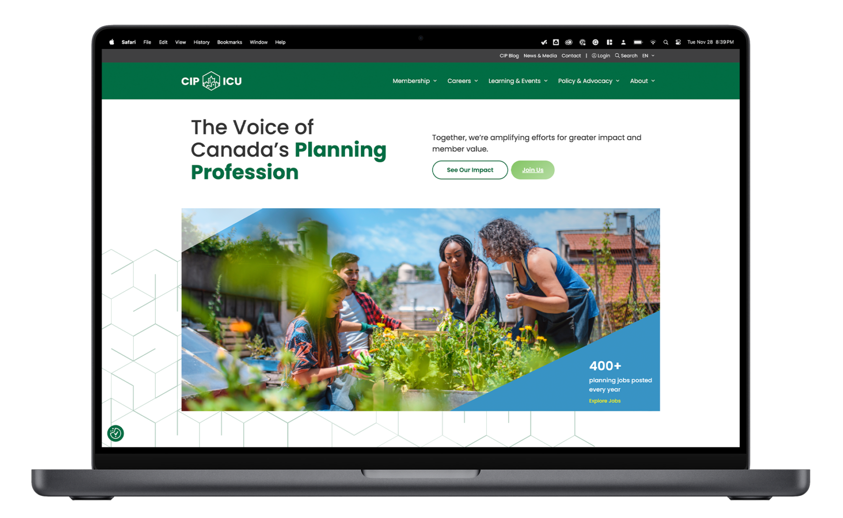 Mockup of the Canadian Institute of Planners website.