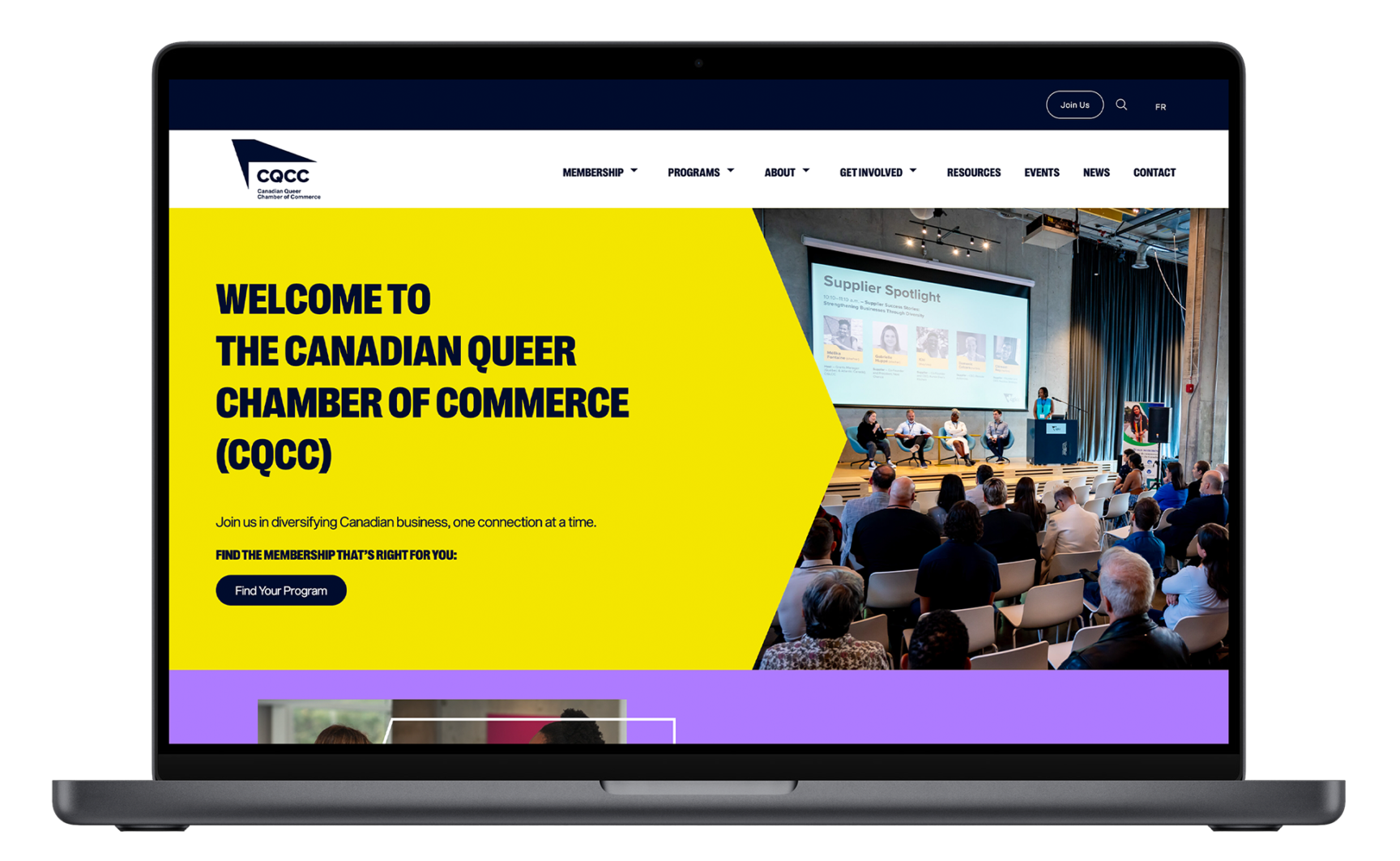 Mockup of the Canadian Queer Chamber of Commerce website.