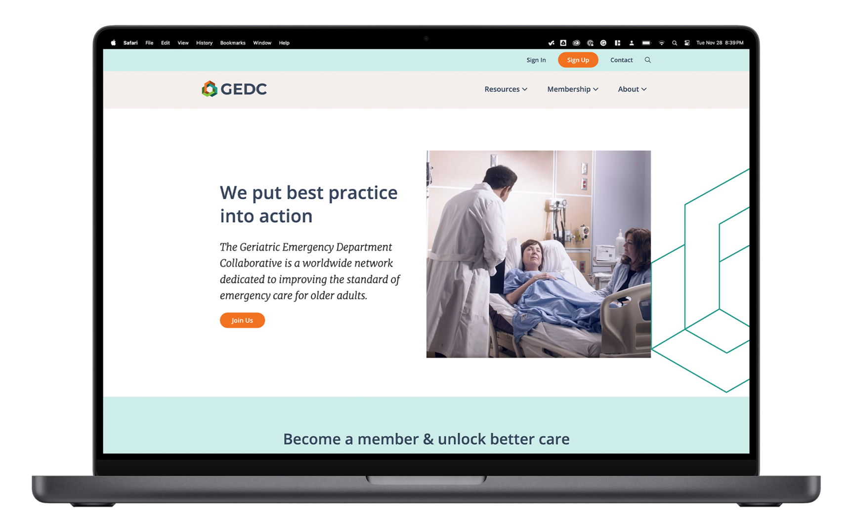Mockup of the Geriatric Emergency Department Collaborative website.
