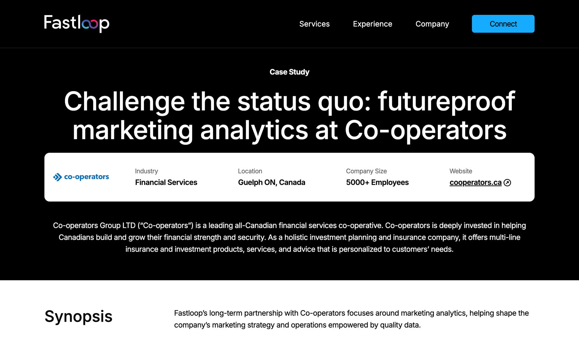 Fastloop case study highlighting marketing analytics work for Co-operators