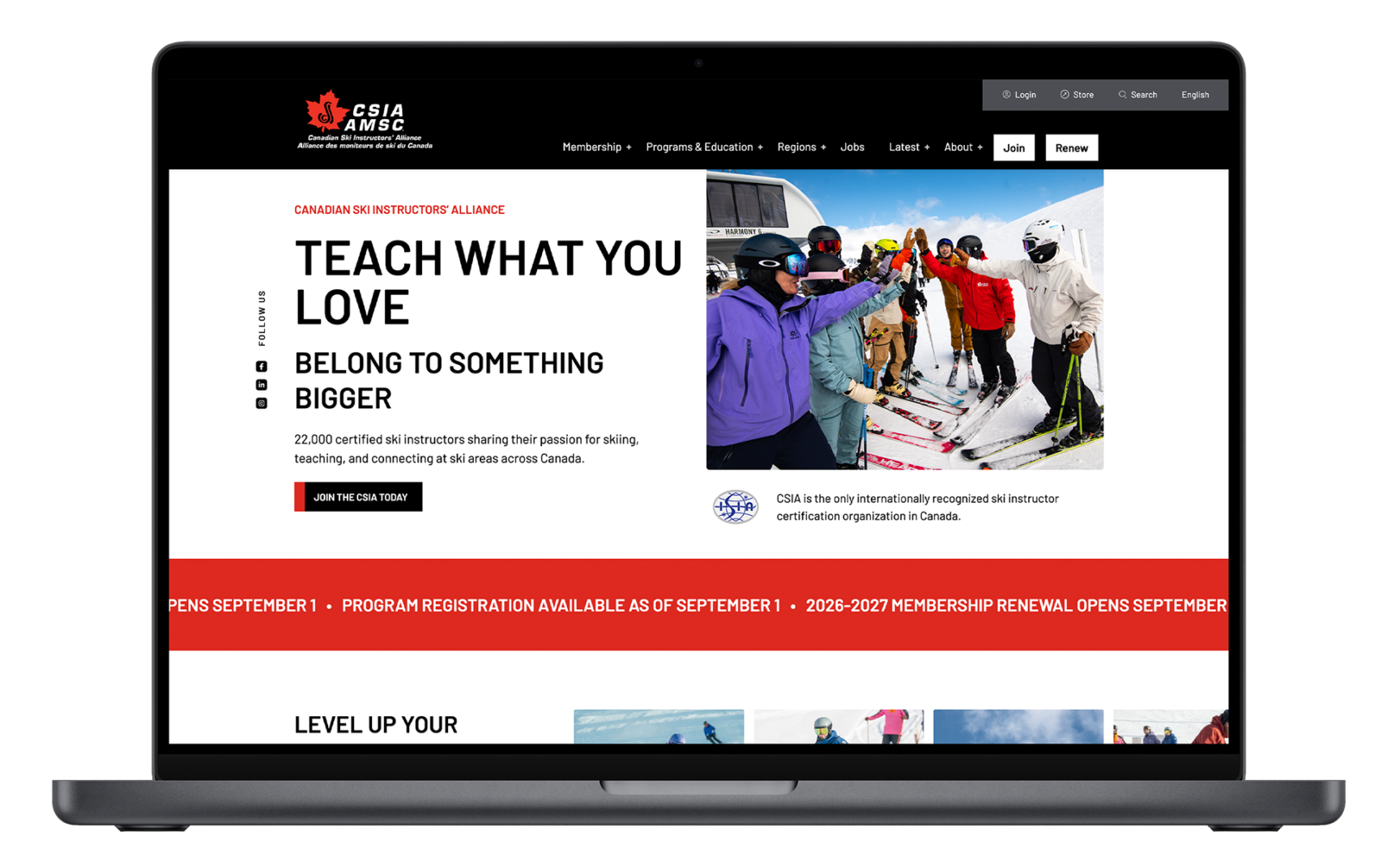 Mockup of the Canadian Ski Instructors’ Alliance website.
